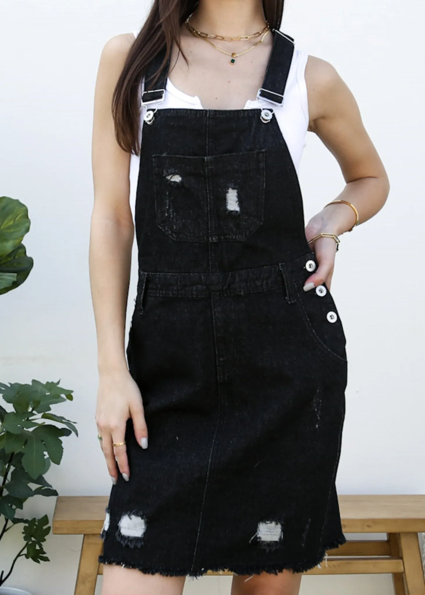 Distressed Denim Overall Midi Dress sold by Anna-Kaci