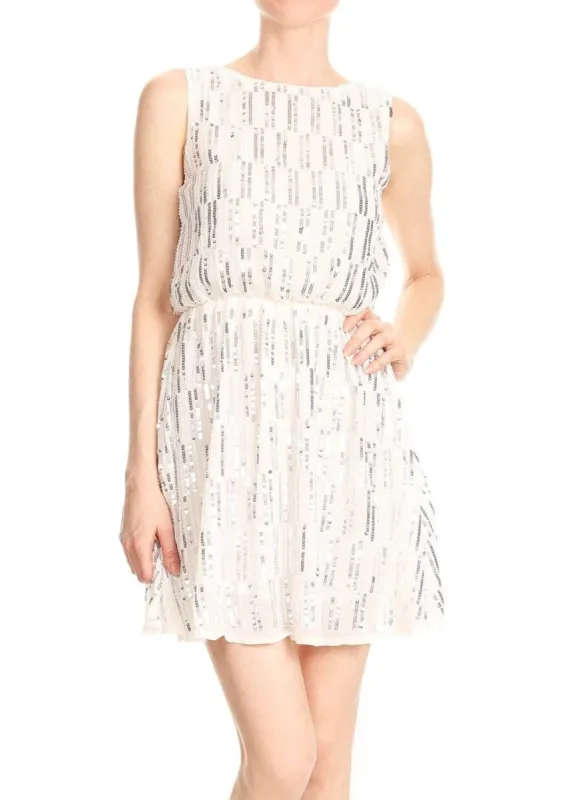 Boatneck Sequin Open Back A-line Dress sold by Anna-Kaci