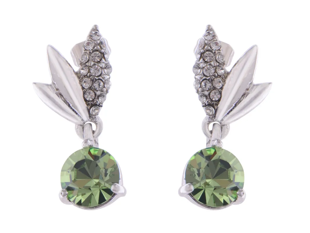 Swarovski Crystal Element Silver Green Circle Leaf Wing Dangle Earrings sold by Anna-Kaci