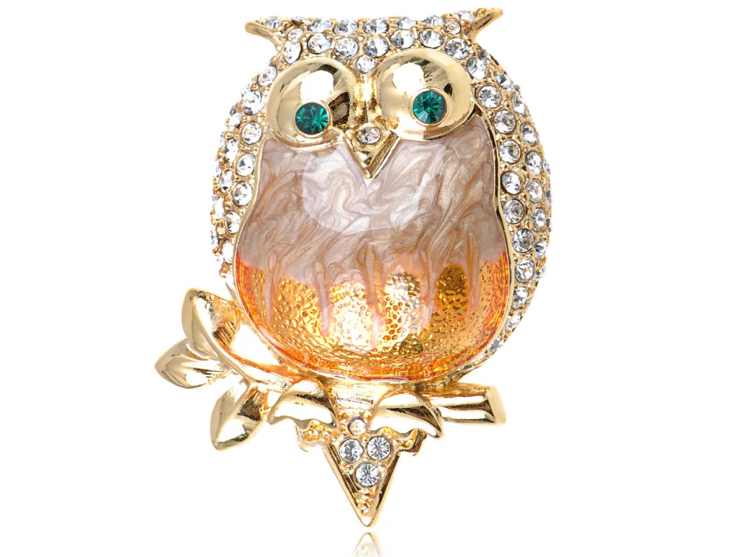 Elements Pearlescent Fat Chubby Grandpa Owl Bird Pin Brooch sold by Anna-Kaci