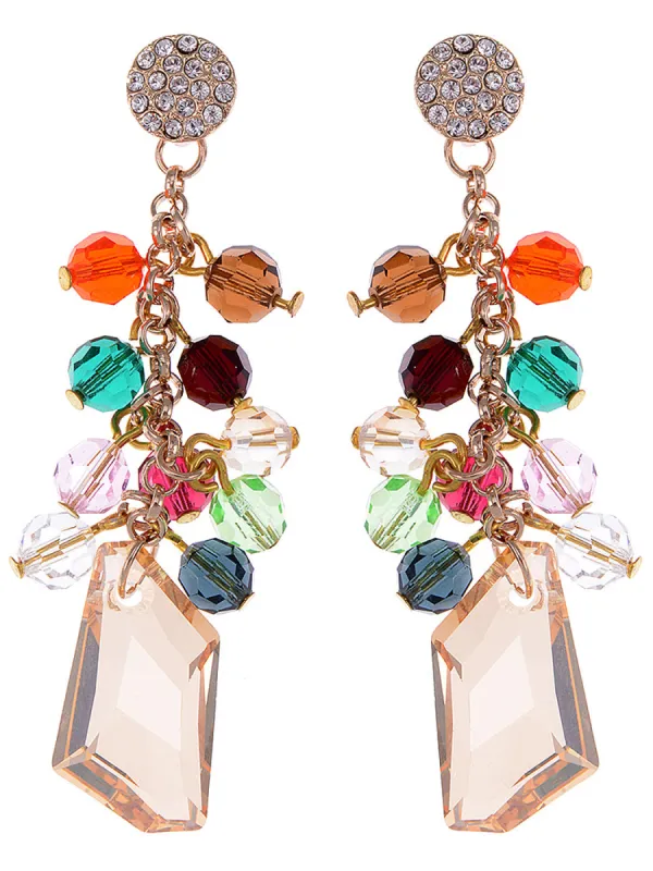 Swarovski Crystal Element Gold Multicolored Colorful Stacked Beads Gems Dangle Earrings sold by Anna-Kaci