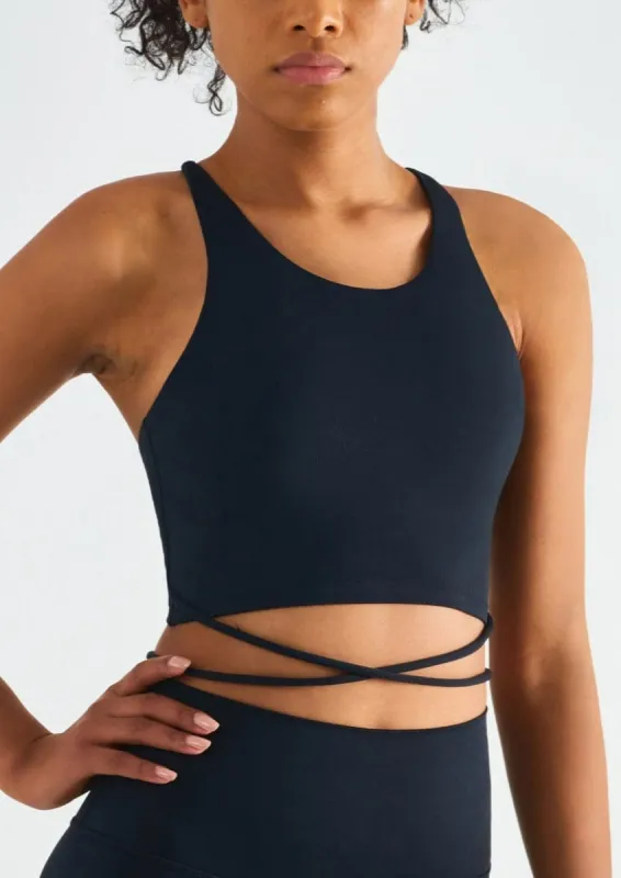 Scoop Neck Wrap Waist Crossover Tying Sports Bra Tank made by Anna-Kaci