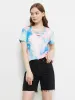Tie Dye Printed Stripe V-Neck Stretch Short Sleeve Casual Loose Tops T-shirts sold by Anna-Kaci