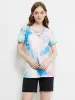 Tie Dye Printed Stripe V-Neck Stretch Short Sleeve Casual Loose Tops T-shirts sold by Anna-Kaci
