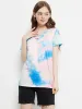 Tie Dye Printed Stripe V-Neck Stretch Short Sleeve Casual Loose Tops T-shirts sold by Anna-Kaci