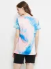 Tie Dye Printed Stripe V-Neck Stretch Short Sleeve Casual Loose Tops T-shirts sold by Anna-Kaci