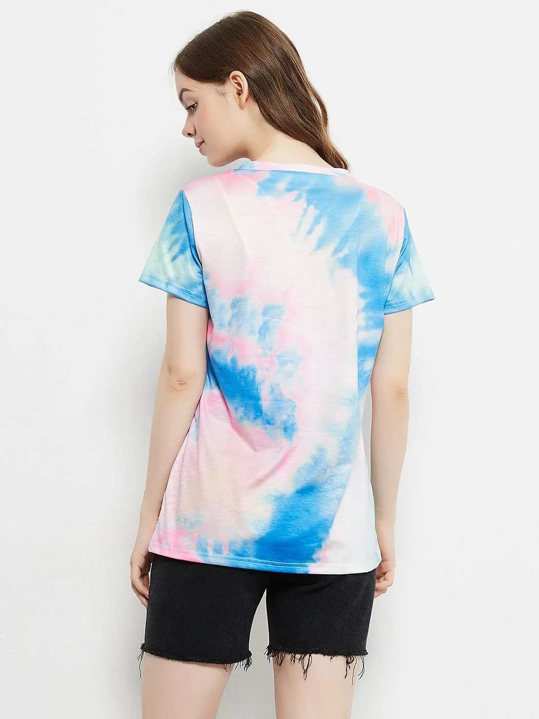 Tie Dye Printed Stripe V-Neck Stretch Short Sleeve Casual Loose Tops T-shirts sold by Anna-Kaci product image thumbnail 2
