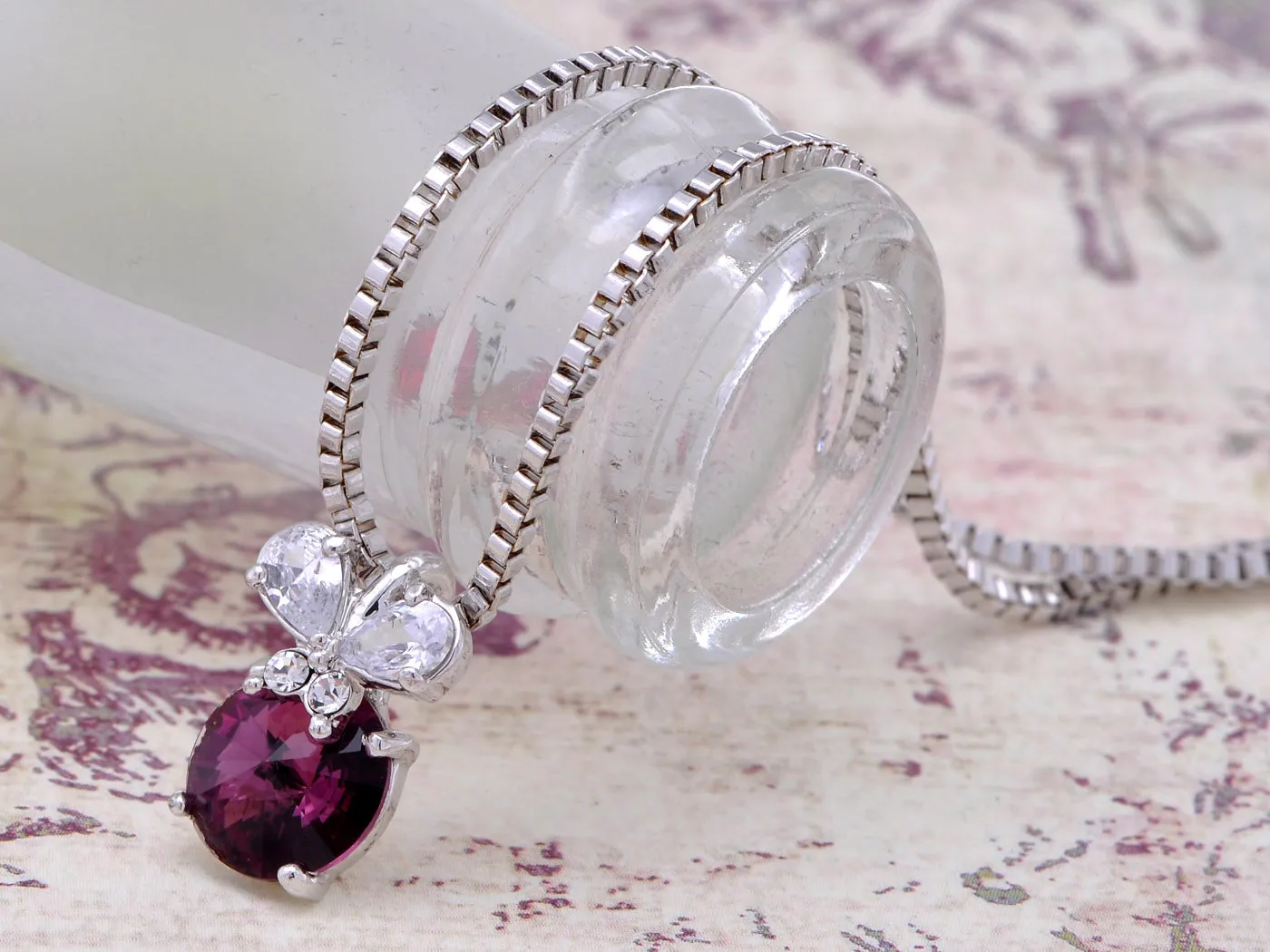 Swarovski Crystal Element Amethyst Round Butterfly Accent Pendant Necklace sold by Anna-Kaci product image thumbnail 2