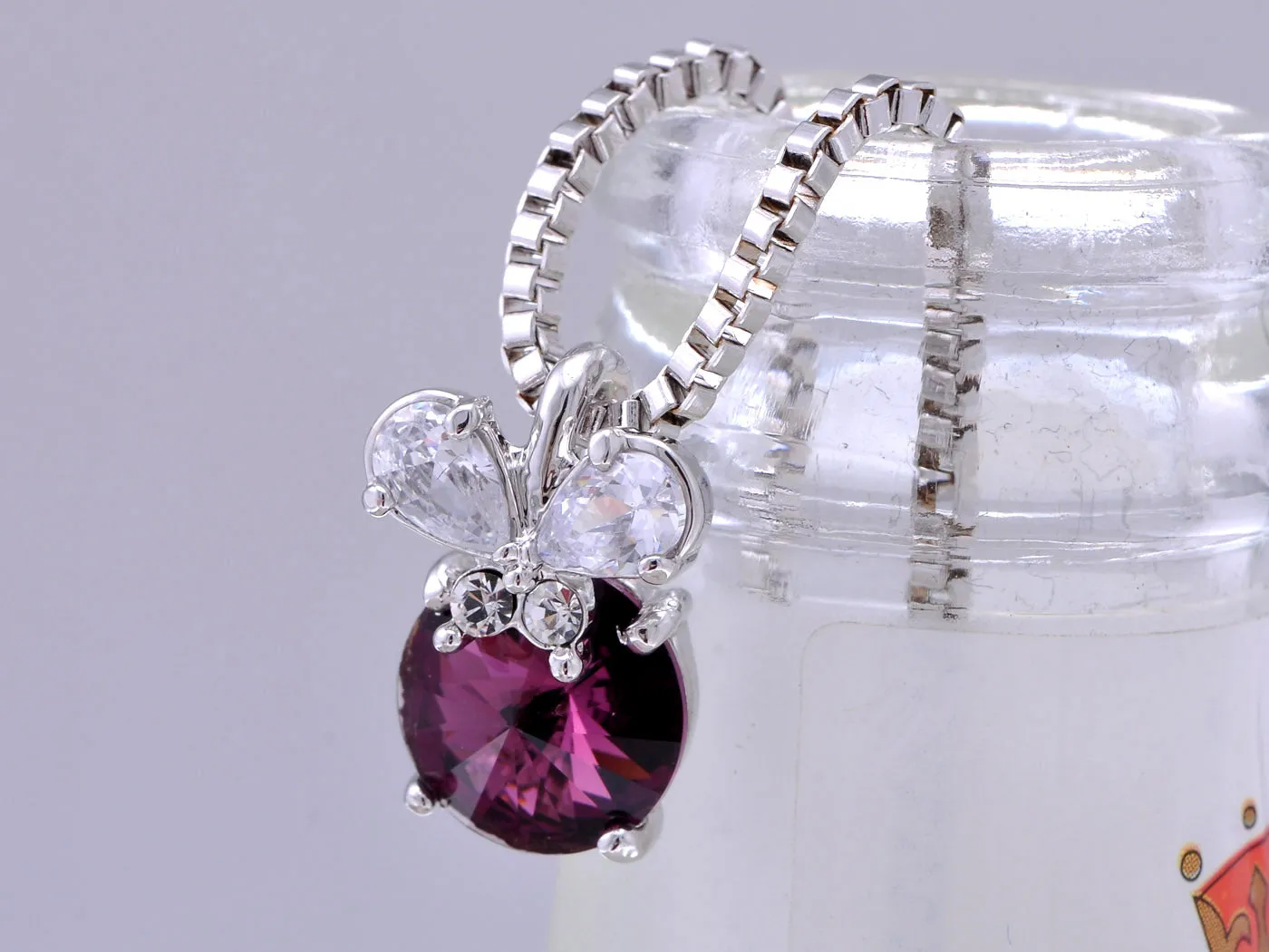 Swarovski Crystal Element Amethyst Round Butterfly Accent Pendant Necklace sold by Anna-Kaci product image thumbnail 4