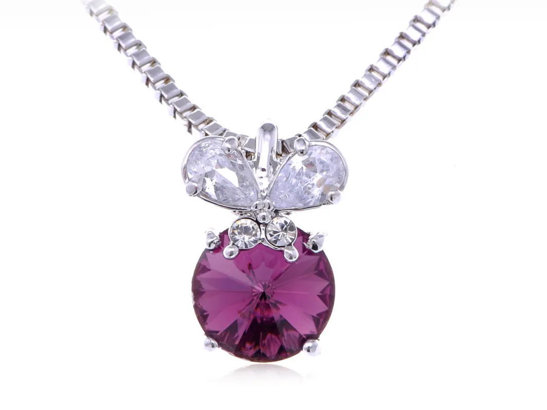 Swarovski Crystal Element Amethyst Round Butterfly Accent Pendant Necklace sold by Anna-Kaci
