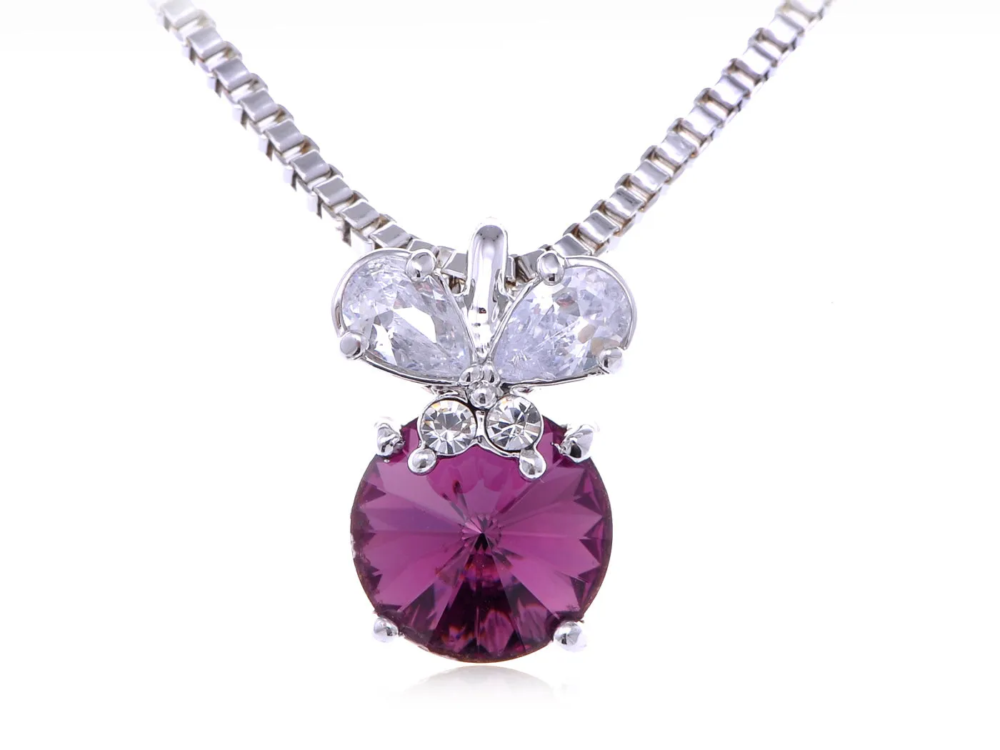 Swarovski Crystal Element Amethyst Round Butterfly Accent Pendant Necklace sold by Anna-Kaci