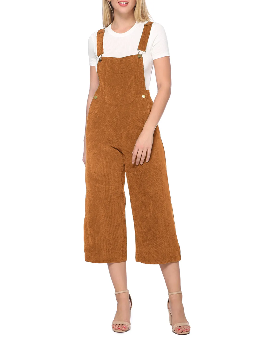 Corduroy Front Cropped Leg Overalls sold by Anna-Kaci