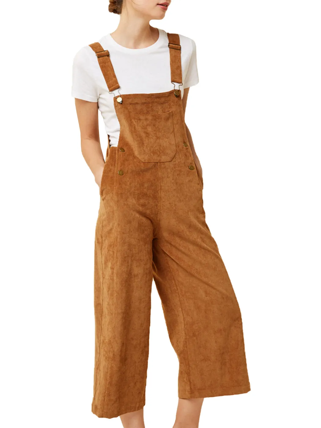 Corduroy Front Cropped Leg Overalls sold by Anna-Kaci product image thumbnail 3
