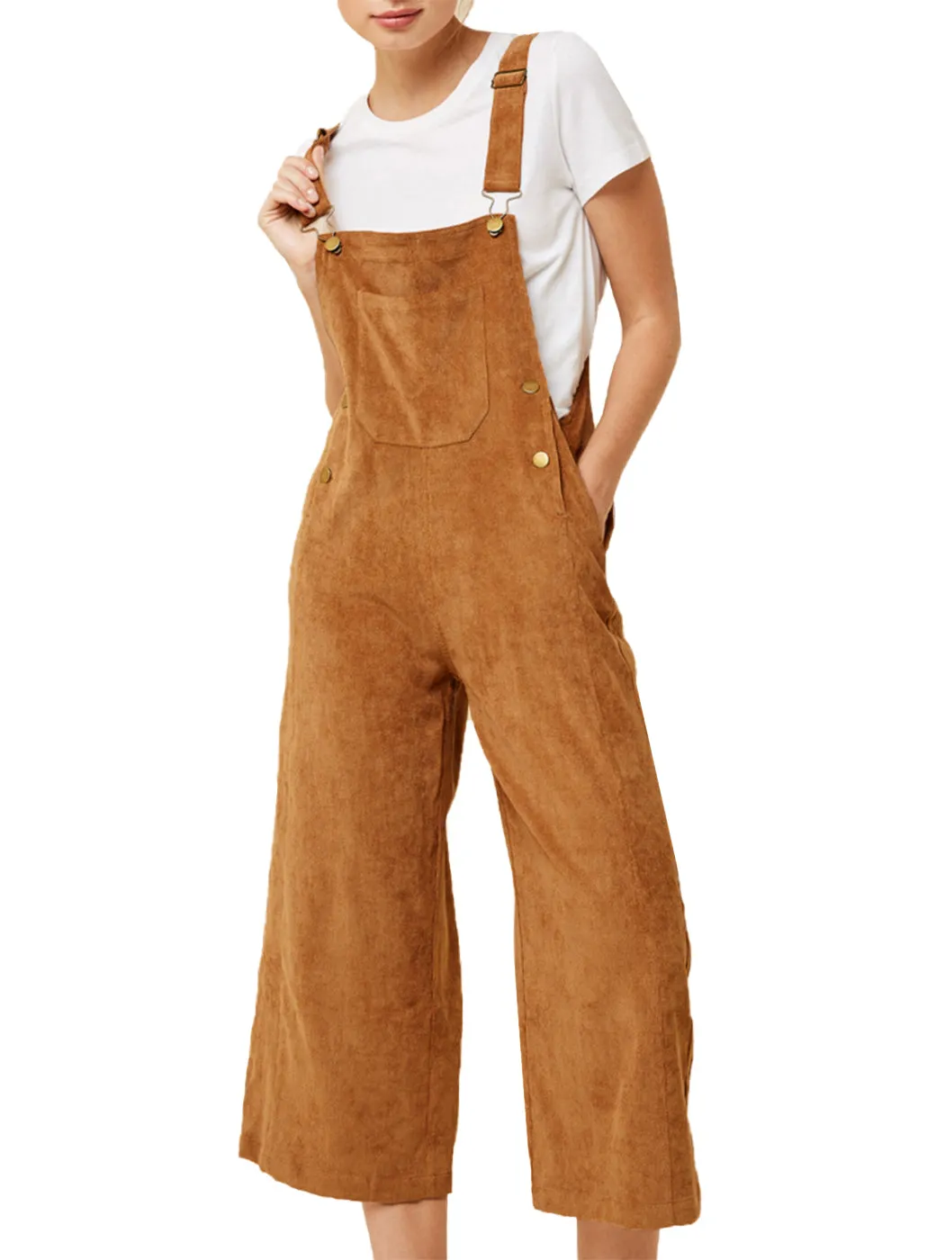 Corduroy Front Cropped Leg Overalls sold by Anna-Kaci product image thumbnail 4