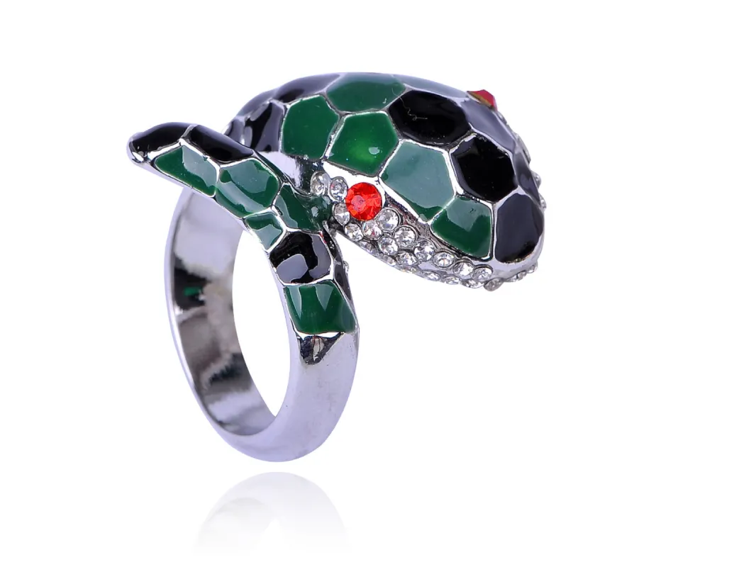 Black Green Fierce Cobra Snake Bite Ring sold by Anna-Kaci