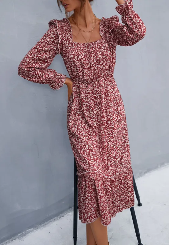 Square Neck Floral Ruffle Dress sold by Anna-Kaci