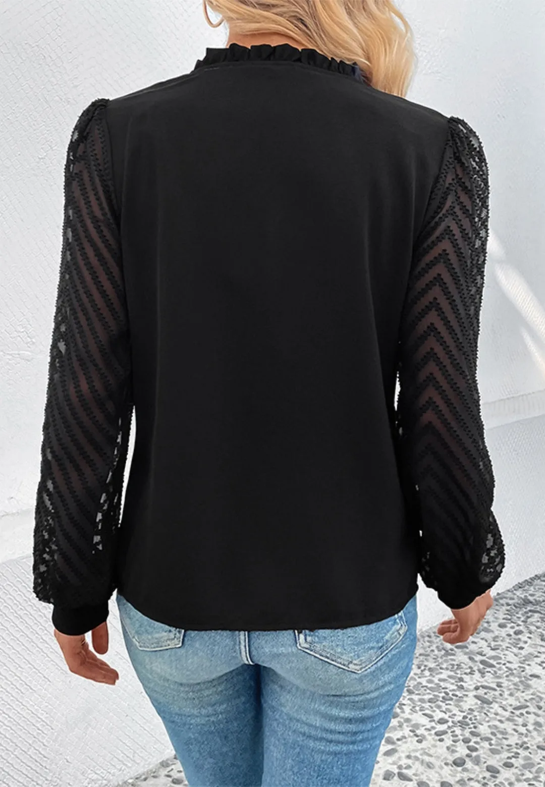 Chevron Sheer Long Sleeve Blouse sold by Anna-Kaci product image thumbnail 3