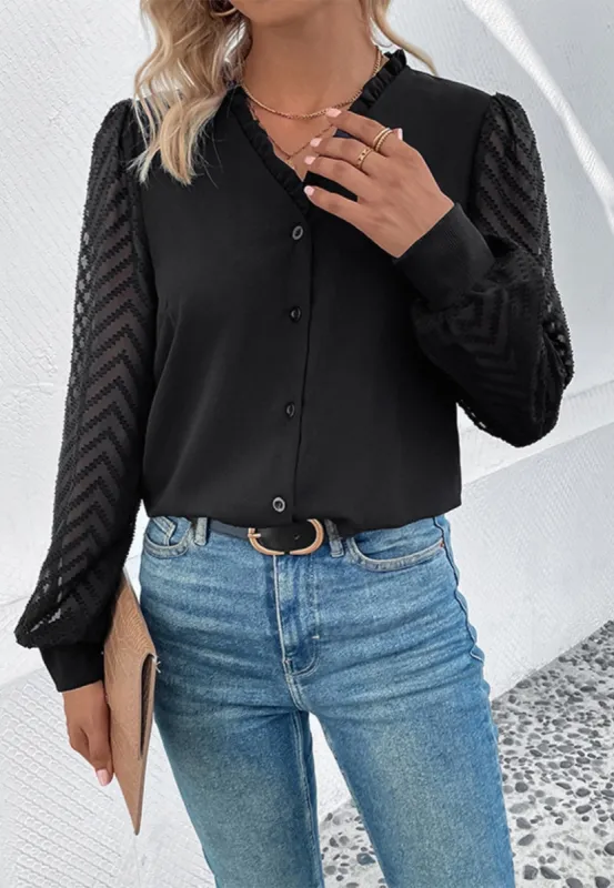 Chevron Sheer Long Sleeve Blouse sold by Anna-Kaci