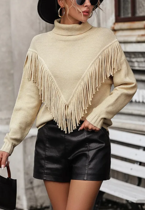 Fringe Detail Textured Sweater sold by Anna-Kaci