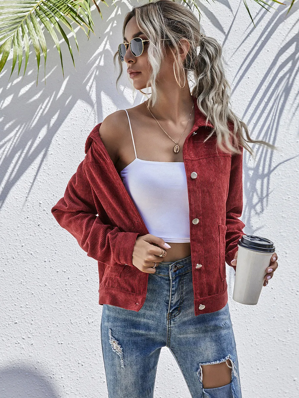 Corduroy Button Collared Jacket sold by Anna-Kaci product image thumbnail 4