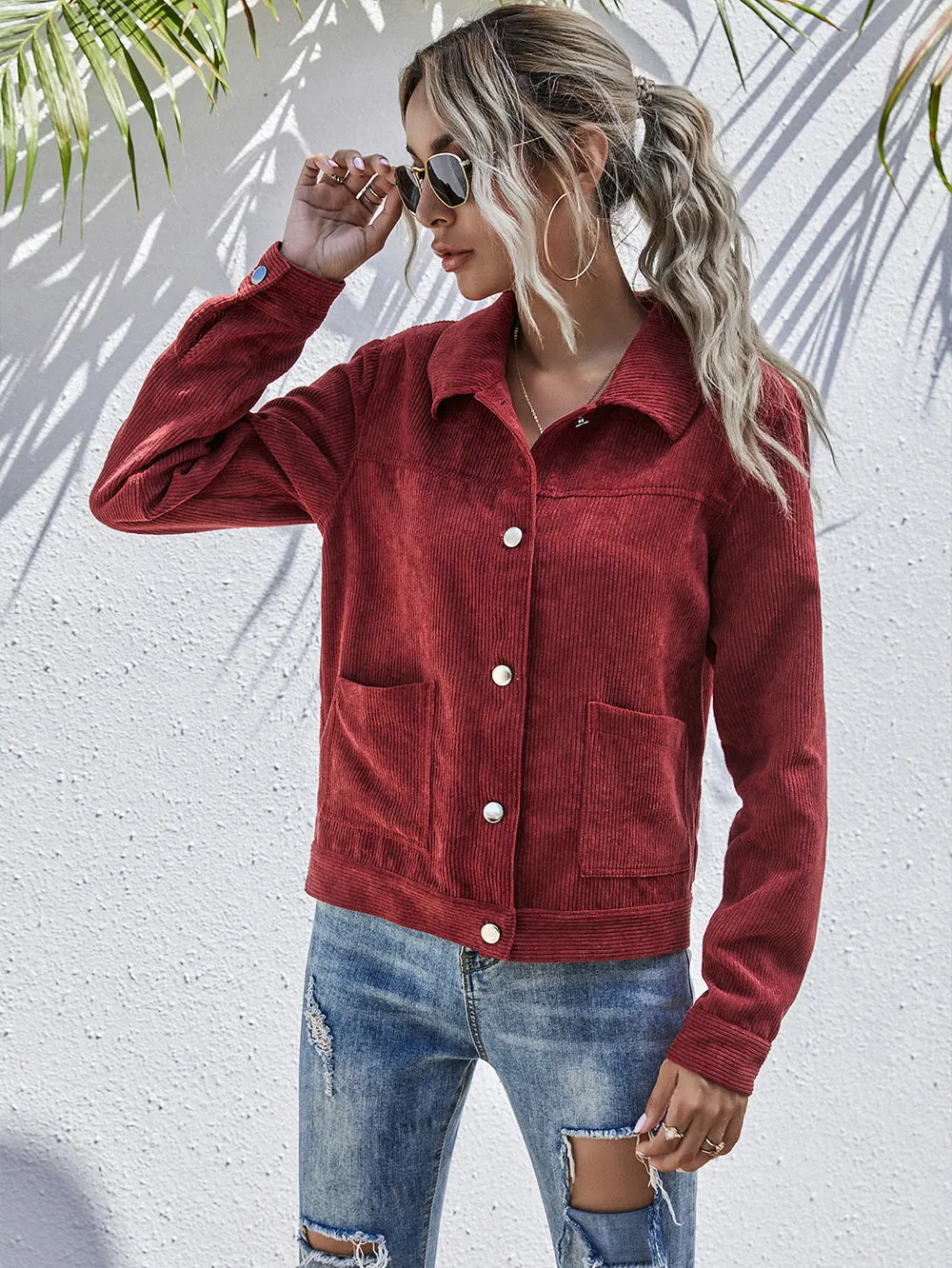 Corduroy Button Collared Jacket sold by Anna-Kaci product image thumbnail 2