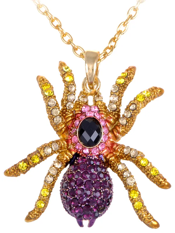 Amethyst Purple Pink Spider Pendant Necklace sold by Anna-Kaci
