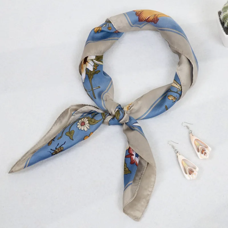 Silk Satin Floral Print Head Scarf made by Anna-Kaci