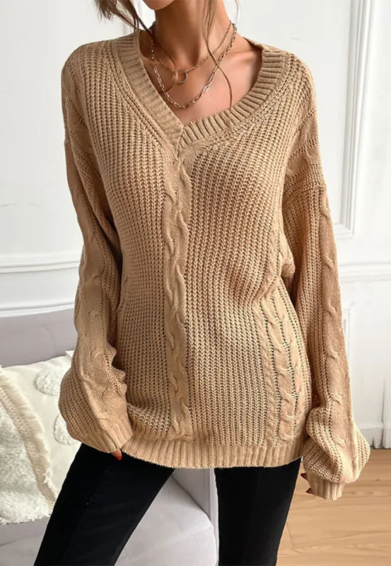 Solid Cable Knit Long Sweater sold by Anna-Kaci