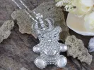 Swarovski Crystal Silver Elements King Teddy Bear Necklace sold by Anna-Kaci