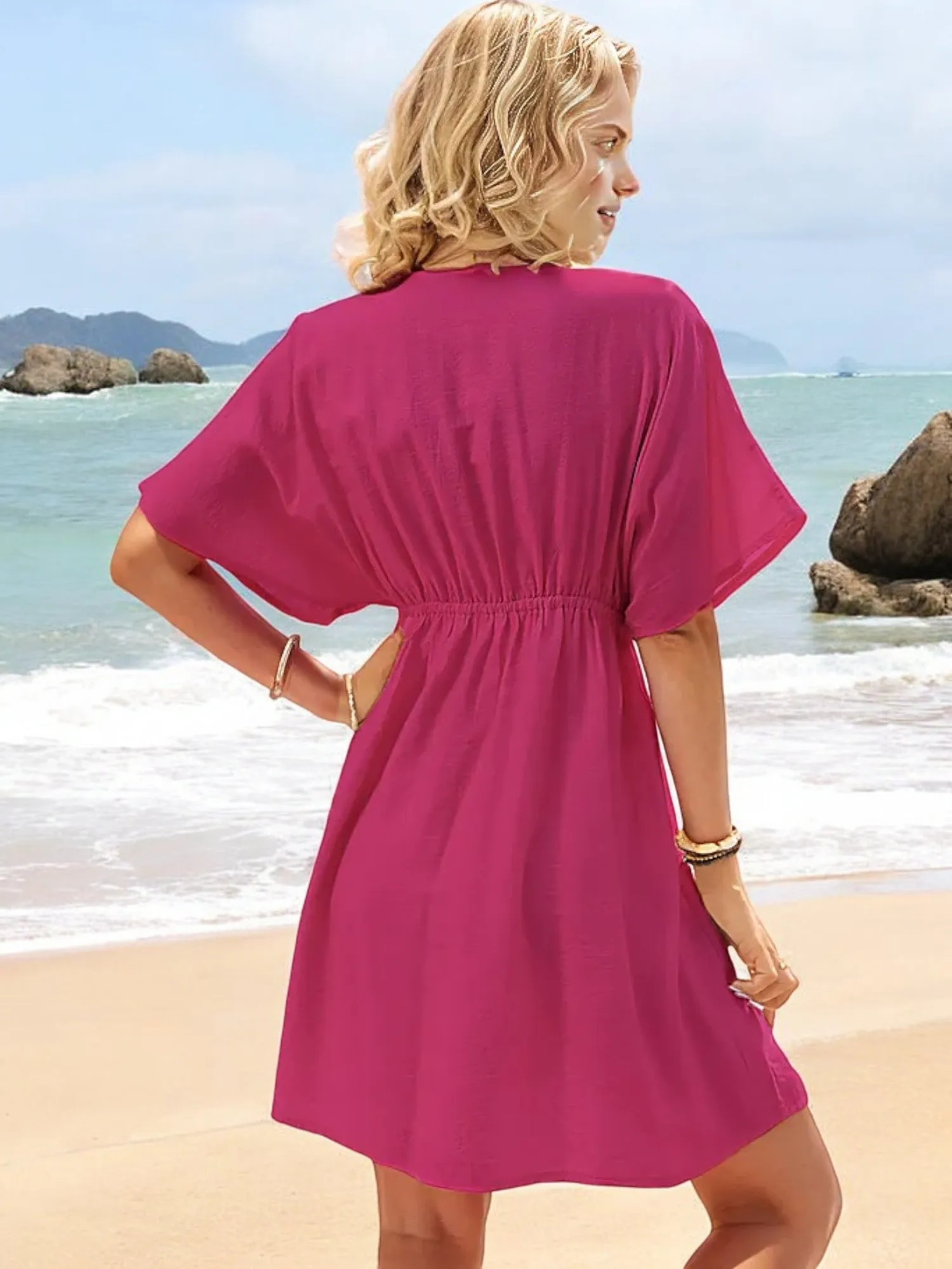 Anna-Kaci Women's V-Neck Short Sleeve Summer Dress with Delicate Lace Trim and Flowy Fit sold by Anna-Kaci product image thumbnail 4