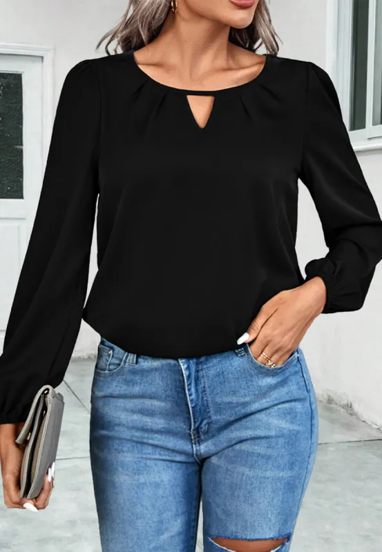 Keyhole Front Pleated Neck Blouse sold by Anna-Kaci