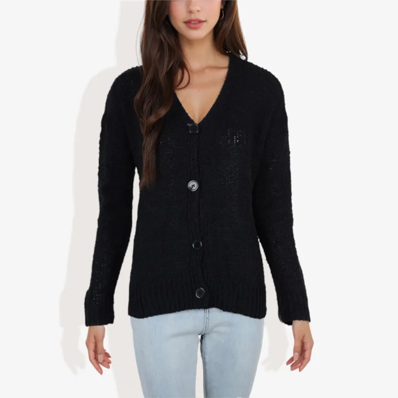 Button-Up Cardigan V-Neck Long Sleeve with Ribbed Hem sold by Anna-Kaci