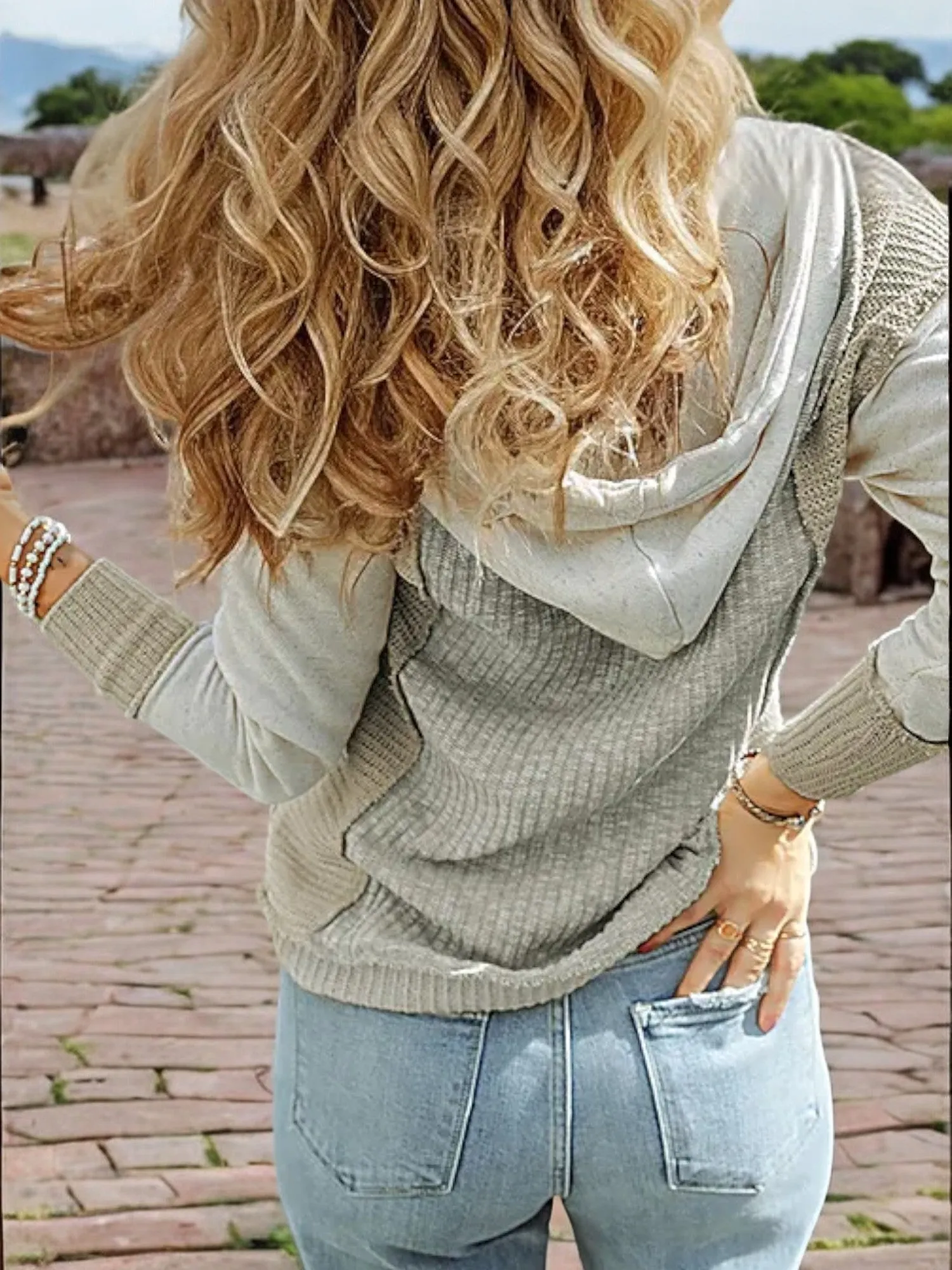 Anna-Kaci Women's Long Sleeve Knitted Hoodie with Ribbed Texture and Drawstring Detail sold by Anna-Kaci product image thumbnail 3