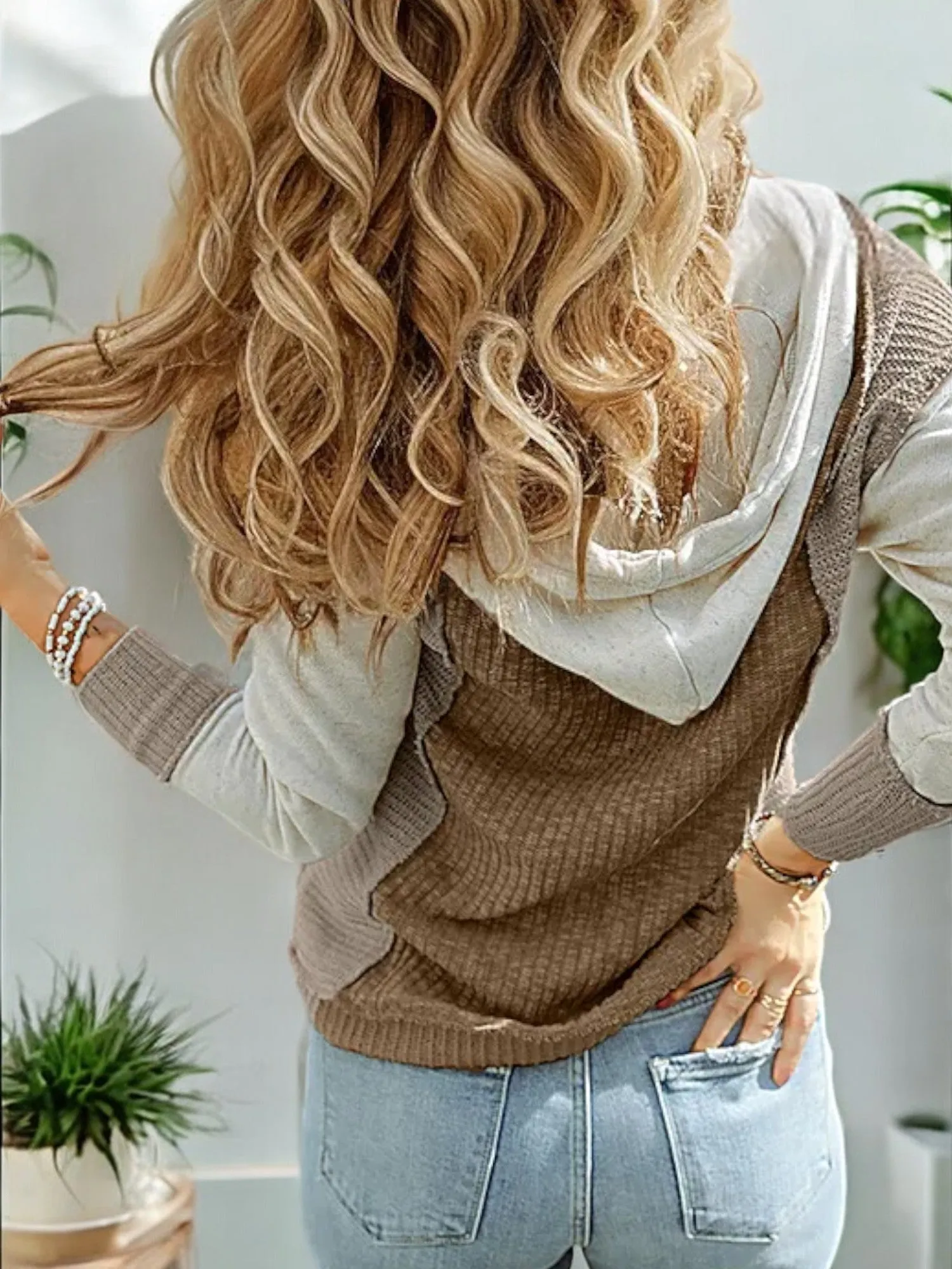 Anna-Kaci Women's Long Sleeve Knitted Hoodie with Ribbed Texture and Drawstring Detail sold by Anna-Kaci product image thumbnail 5