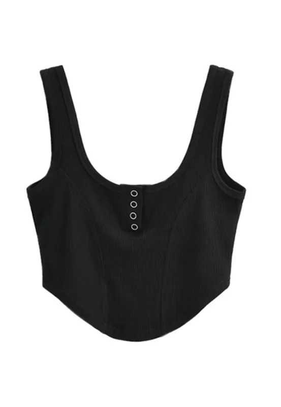 Scoop Neck Ribbed Henley Top sold by Anna-Kaci