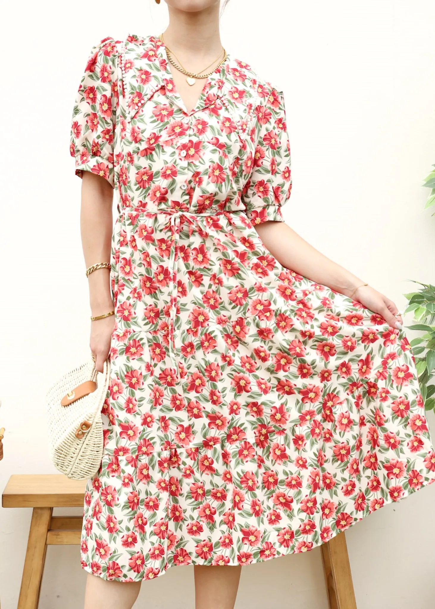 Romantic Floral Print Collared Dress sold by Anna-Kaci