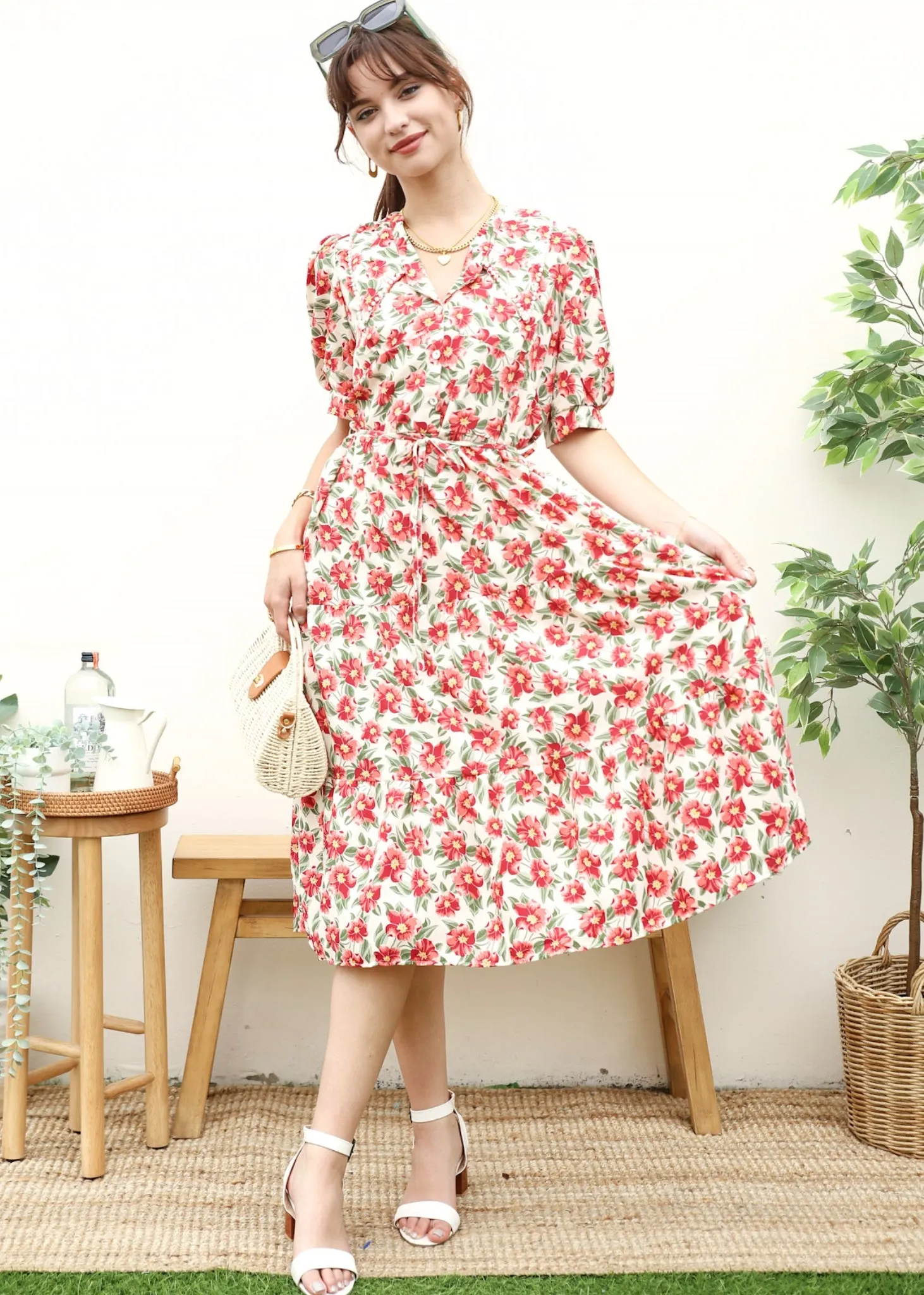 Romantic Floral Print Collared Dress sold by Anna-Kaci product image thumbnail 5