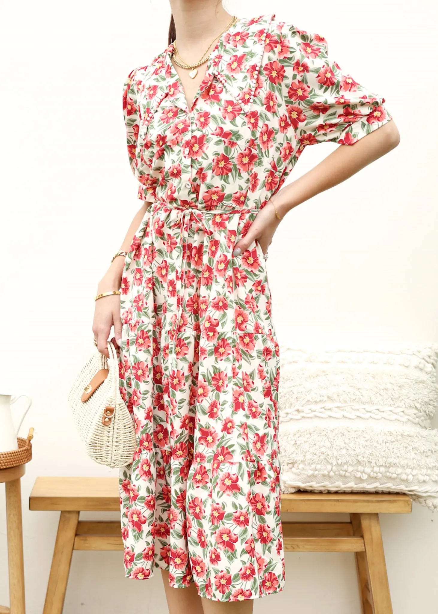 Romantic Floral Print Collared Dress sold by Anna-Kaci product image thumbnail 2