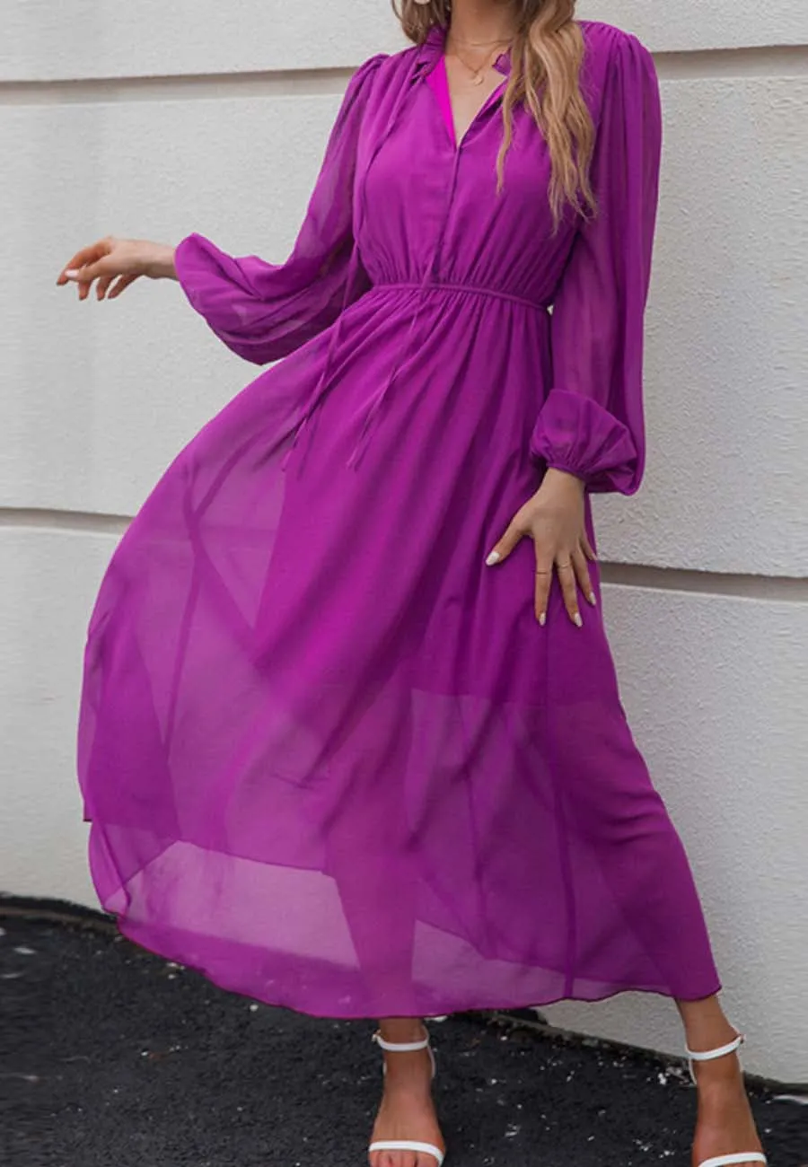 Tie Ruffle Neck Bishop Sleeve Dress sold by Anna-Kaci product image thumbnail 3