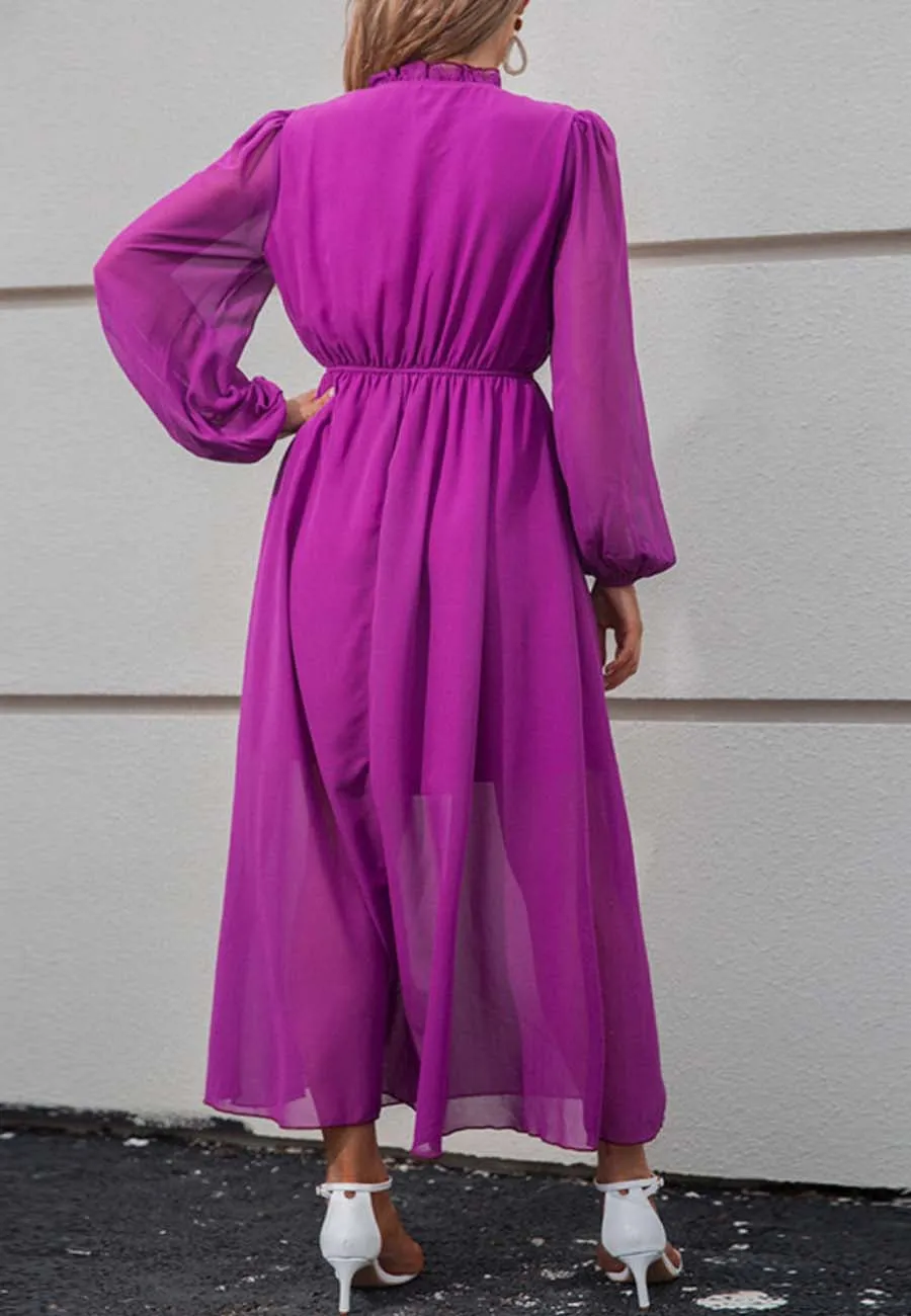 Tie Ruffle Neck Bishop Sleeve Dress sold by Anna-Kaci product image thumbnail 4