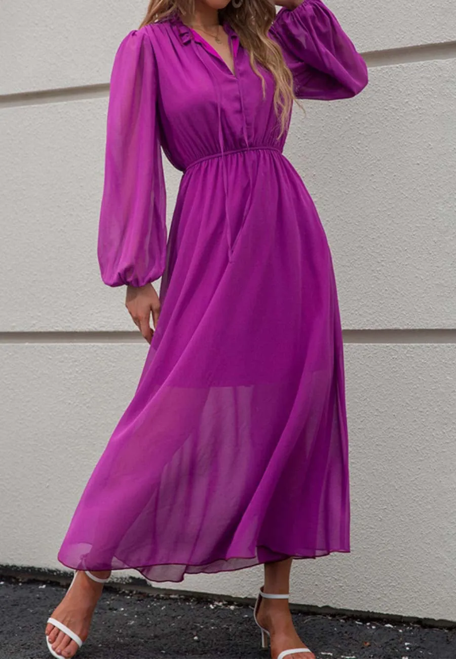 Tie Ruffle Neck Bishop Sleeve Dress sold by Anna-Kaci product image thumbnail 2