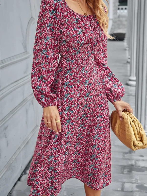 Square Neck Floral Print Long Sleeve Dress sold by Anna-Kaci