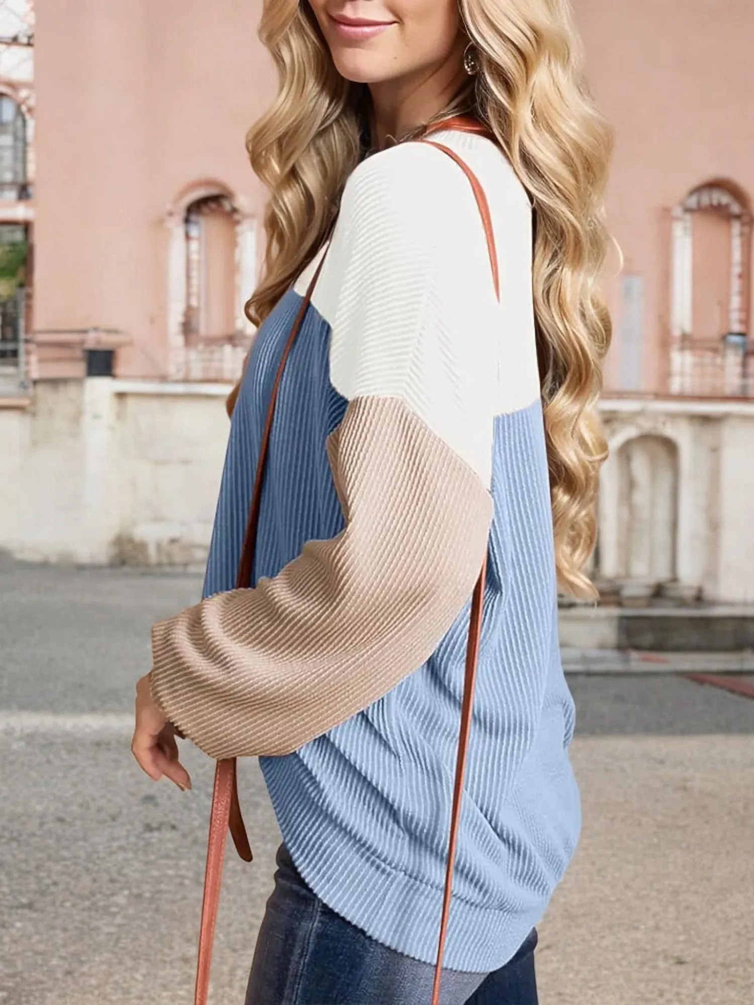 Anna-Kaci Women's Color Block Ribbed Knit Sweater with Long Sleeves and Crew Neckline sold by Anna-Kaci product image thumbnail 2