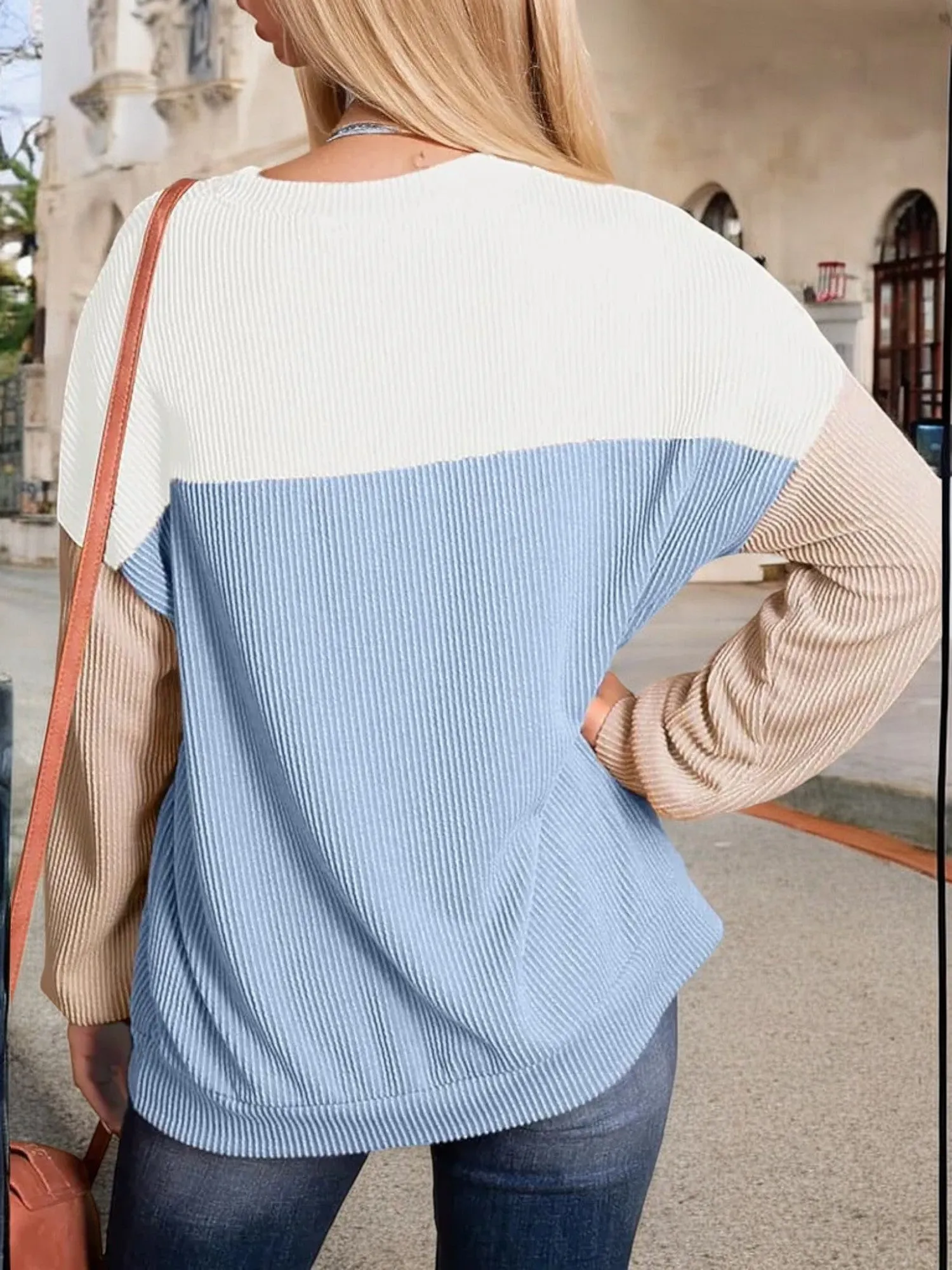 Anna-Kaci Women's Color Block Ribbed Knit Sweater with Long Sleeves and Crew Neckline sold by Anna-Kaci product image thumbnail 3