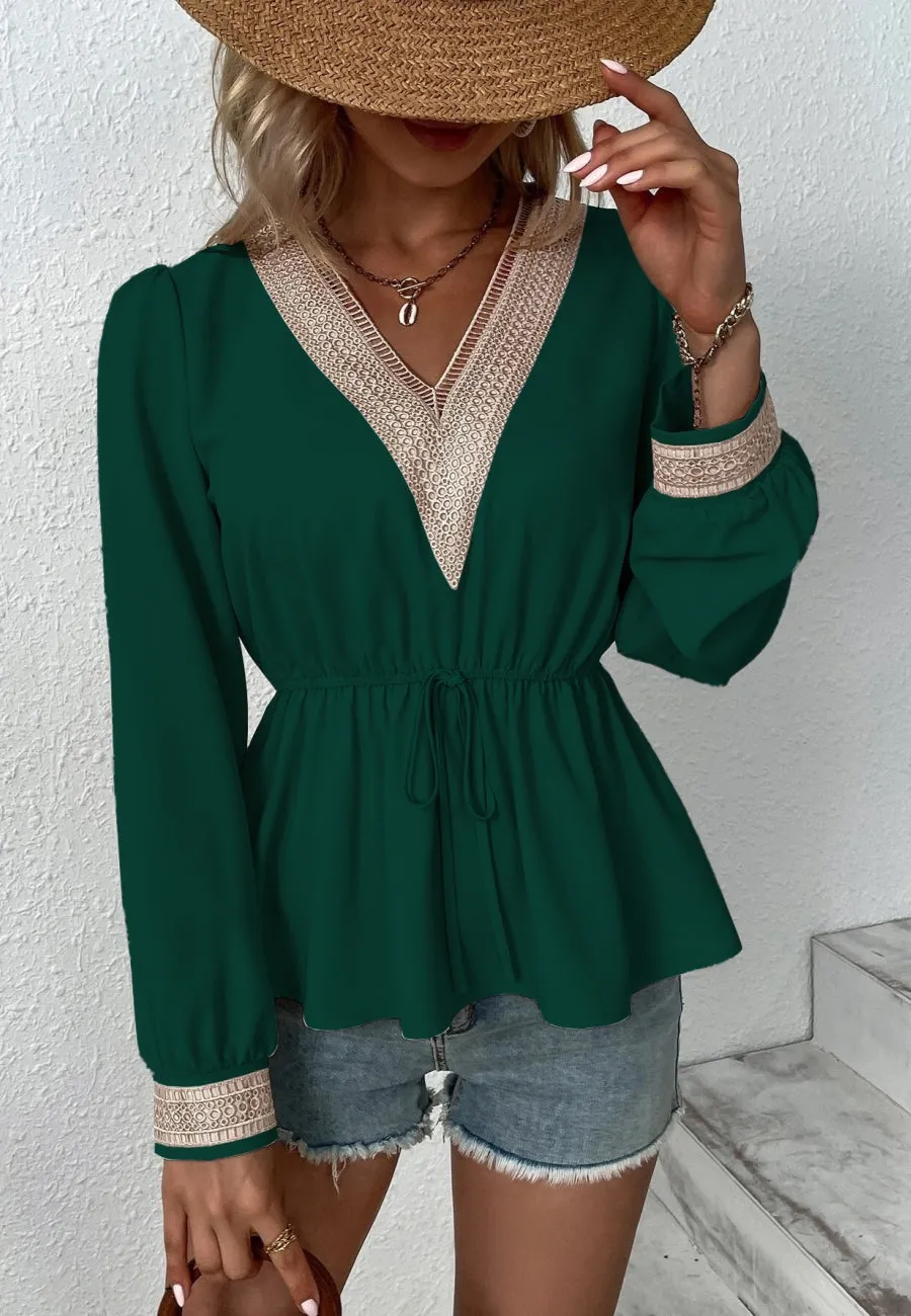 Contrast Lace Peplum Blouse sold by Anna-Kaci product image thumbnail 5