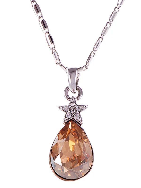 Swarovski Crystal Element Topaz Teardrop Sea Star Studded Pendant Necklace sold by Anna-Kaci