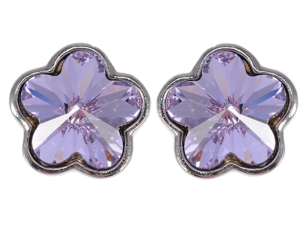 Swarovski Crystal Element Silver Violet Purple Floral Flower Stud Earrings sold by Anna-Kaci