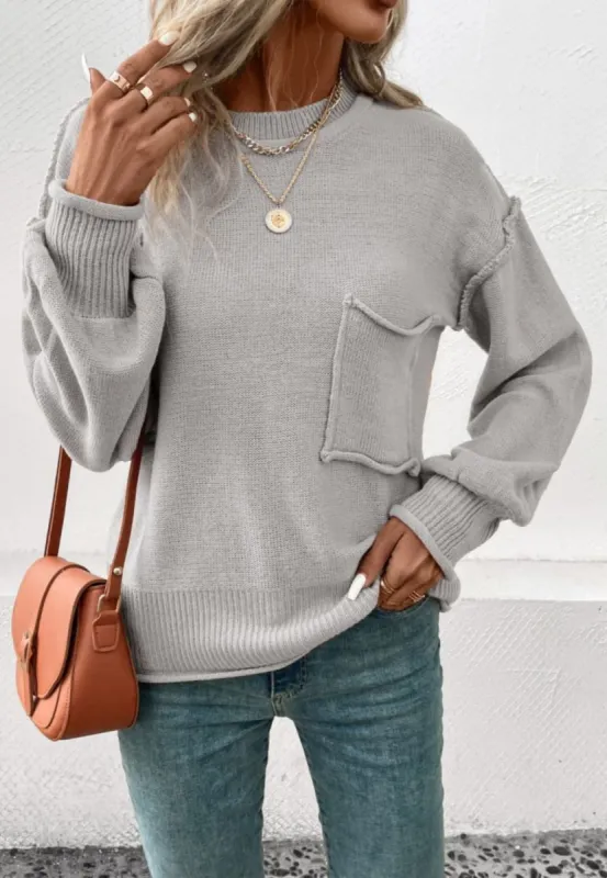 Textured Knit Drop Shoulder Pocket Sweater sold by Anna-Kaci