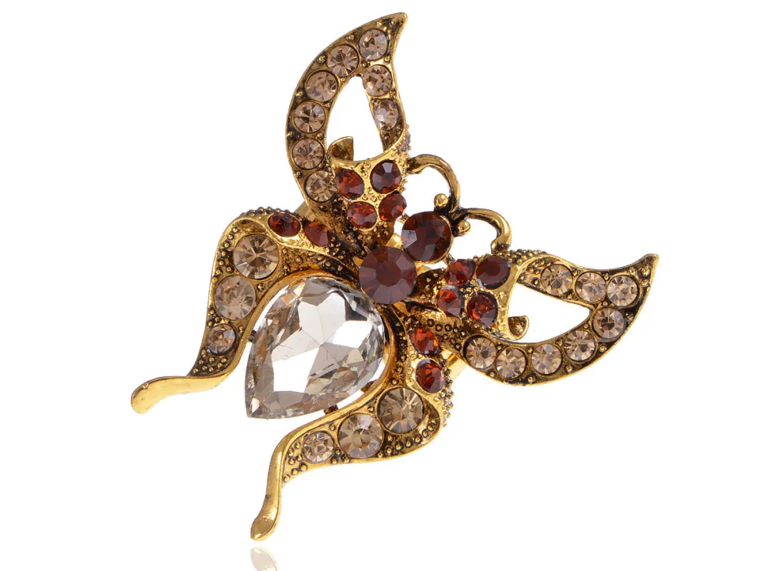 Antique Gold Topaz Folded Wing Butterfly Moth Bug Ring sold by Anna-Kaci