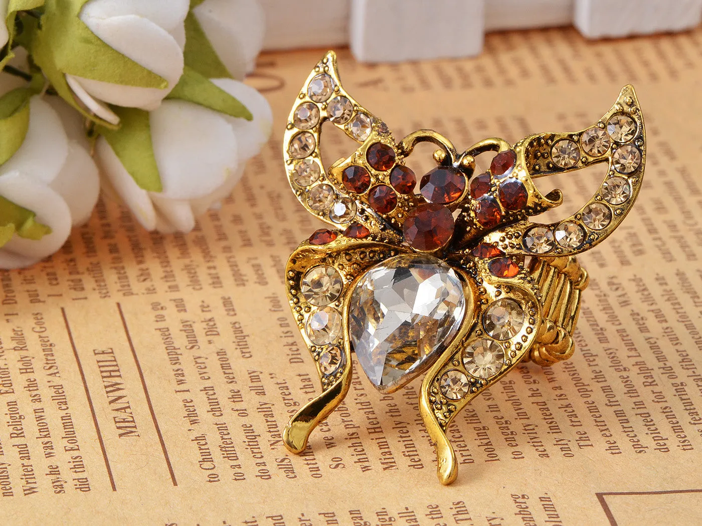 Antique Gold Topaz Folded Wing Butterfly Moth Bug Ring sold by Anna-Kaci product image thumbnail 4